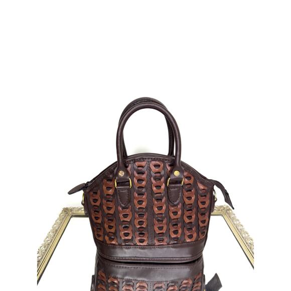 Tops - Vintage Woven Brown Leather Top Handle Bag 90s